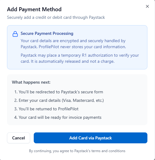 Adding a Payment Method